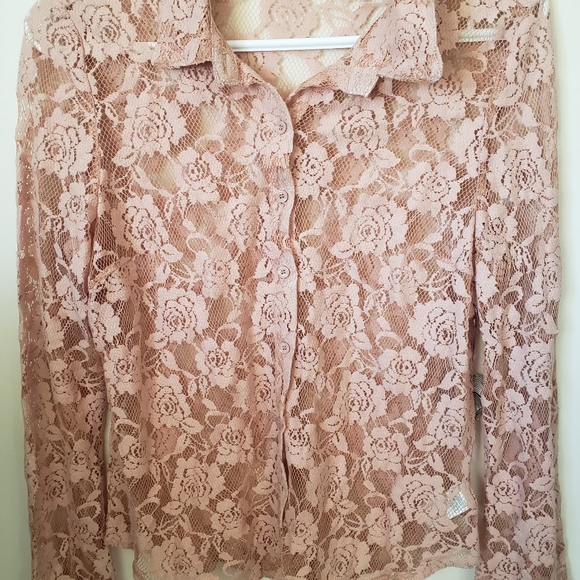 Forever 21 Lace Blouse Large Pink - Picture 3 of 7